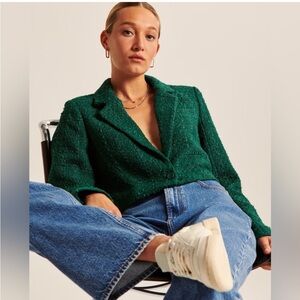 A&F Green Cropped Tweed Blazer